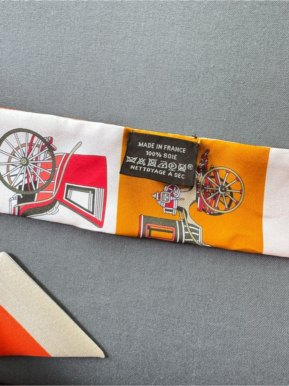 Hermès Orange, Cream and Beige Carriage Print Twilly Scarf - Picture 10 of 10